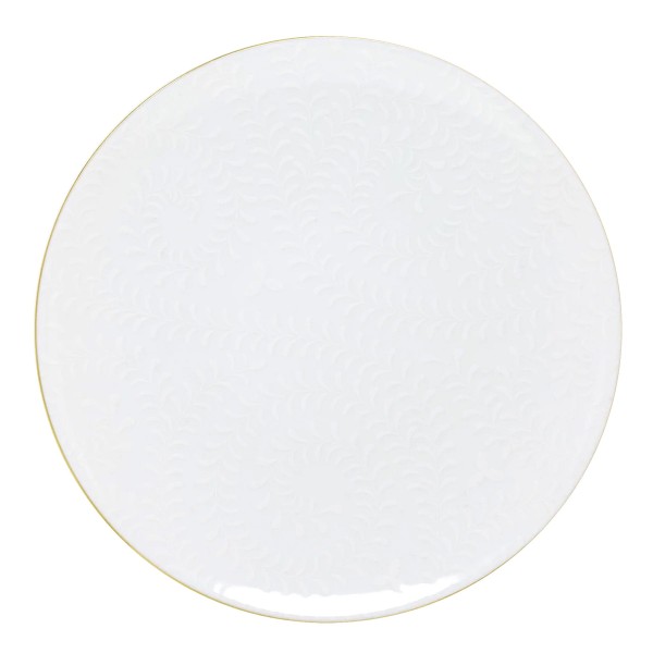 Charger plate, "Arjuna", White on White - Gold thread