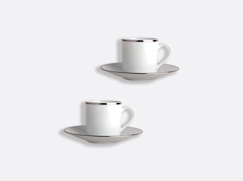 Set of 2 Espresso cup & saucer 8.9 cl, "Cristal", platinum