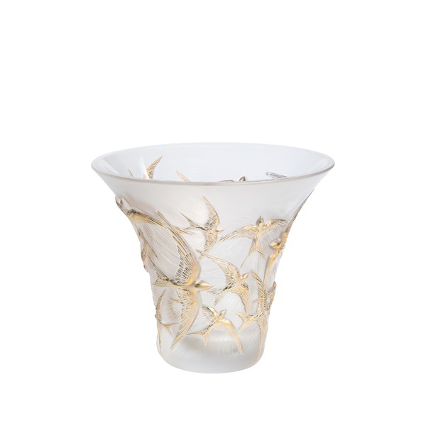 Vase 29 cm, "Hirondelles", klarer, goldgeprägter kristall