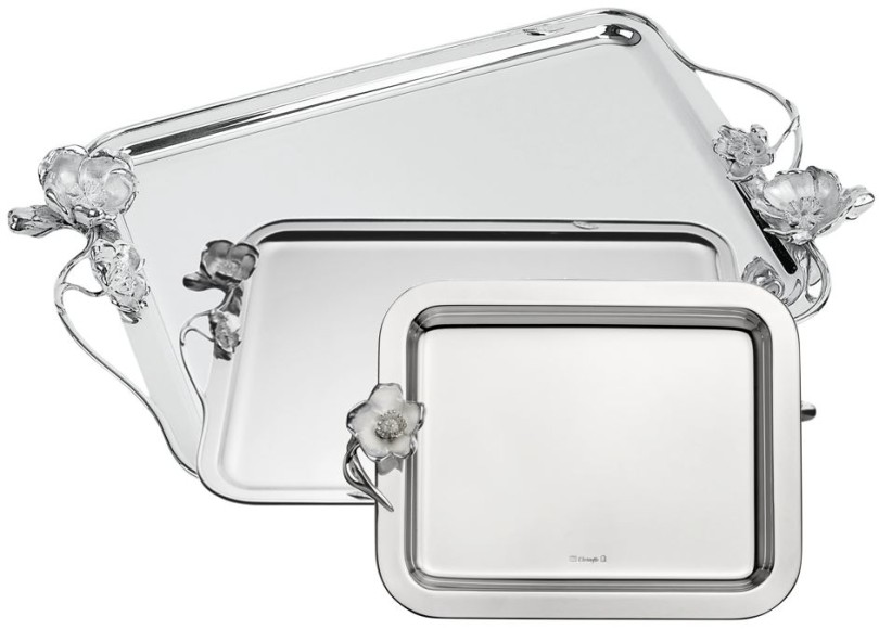 Trays with Handles, "Anémone-Belle Epoque", silverplated