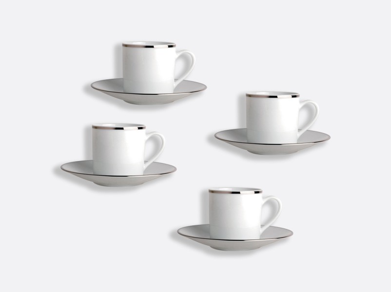 Set of 4 Espresso cup & saucer 8.9 cl, "Cristal", platinum