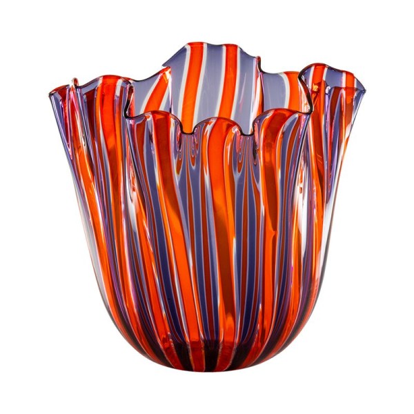 Vase 24 cm, "Fazzoletto A Canne", indigo blue, crystal, orange