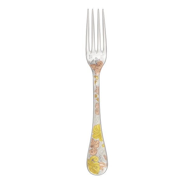 Dinner fork, "Jardin d'Eden", silverplated - partially gilded in yellow & pink gold