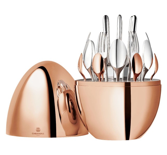 24-piece flatware set with egg case 30 cm, "MOOD", silverplated & rose gold plated