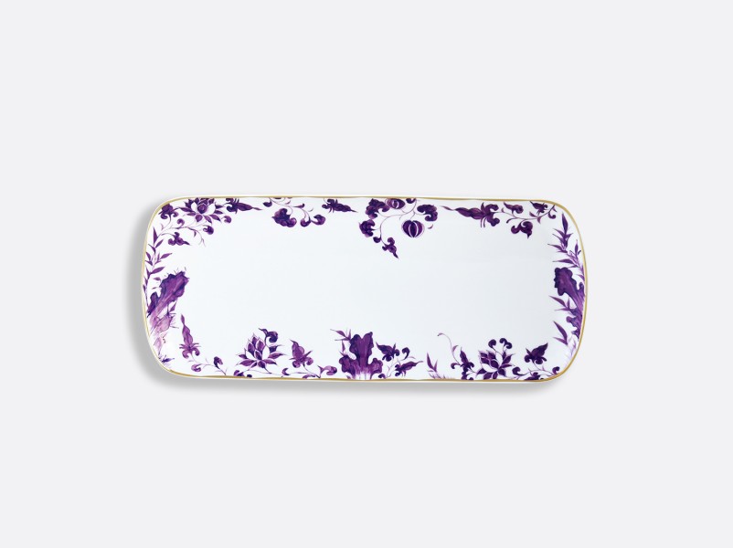 Cake platter rectangular 38 cm, "Prunus", gold & purple