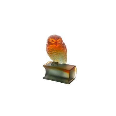 Paperweight - Owl on book, "Gifts", Amber & Grey