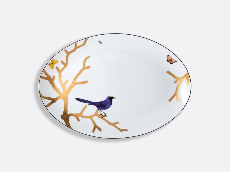 Oval platter 38 cm, "Aux Oiseaux", gold