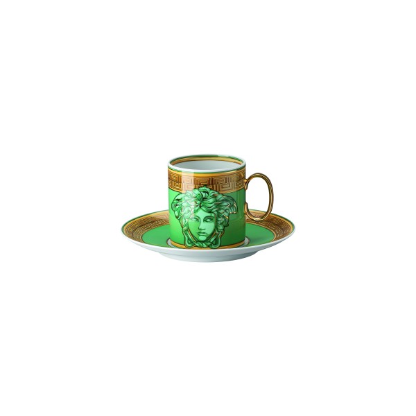 Cup/Saucer 4 tall"Medusa Amplified", Green Coin