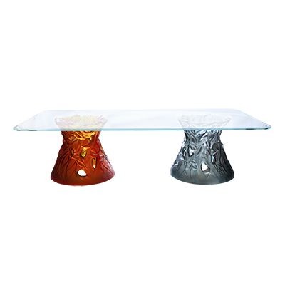 Large Side table, "Végétale", Amber & Blue & Grey