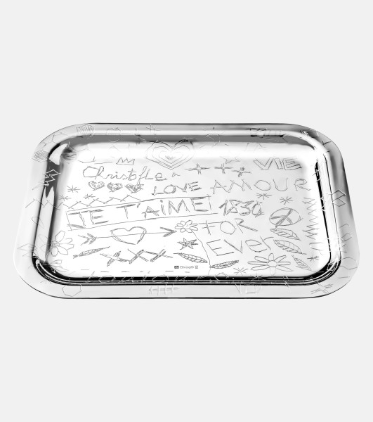 Rectangular Tray - 26 x 20 cm, "Graffiti", silverplated