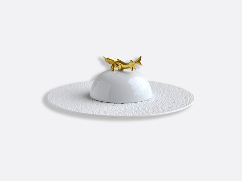 Set of caviar plate and bell covert, "Ecume", white