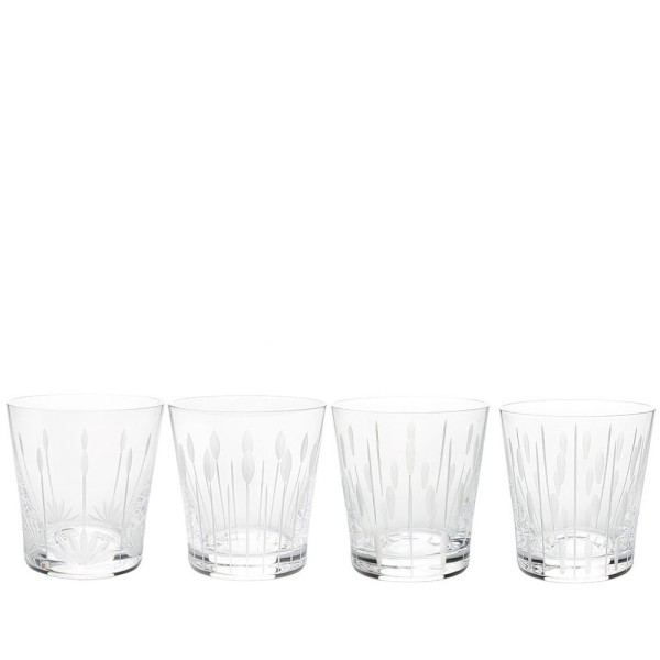 Set of 4 tumblers (Buds, Blossoms, Dew and Drops motifs), "Lotus", clear crystal