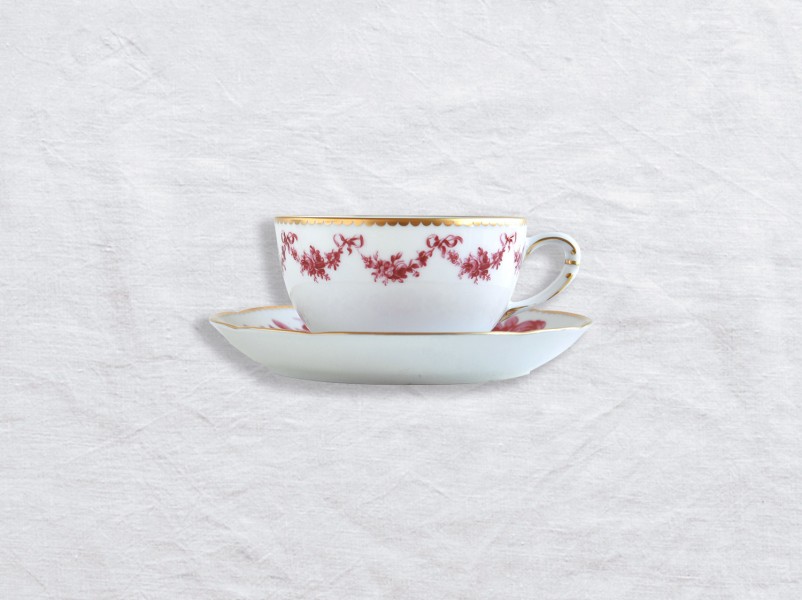 Tea cup & saucer, "Louis XV", gold & pink