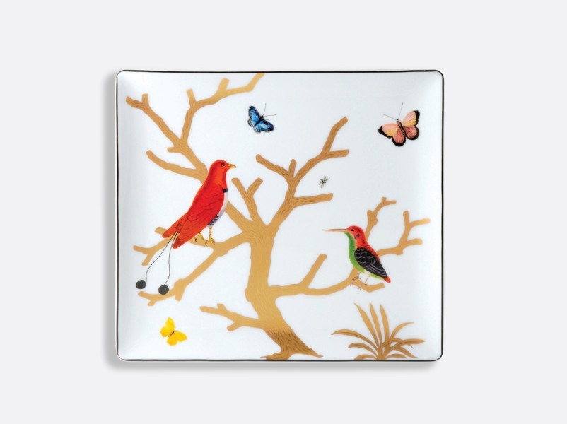 Rectangular tray 22 x 19.5 cm, "Aux Oiseaux", gold