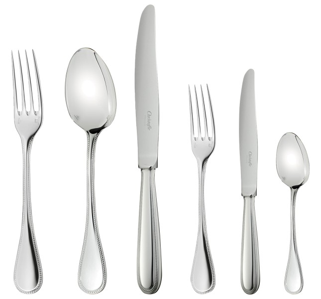 36-piece flatware set with free chest, "Perles", silverplated