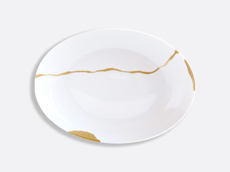 Deep oval platter 39 x 28 cm, "Kintsugi", gold
