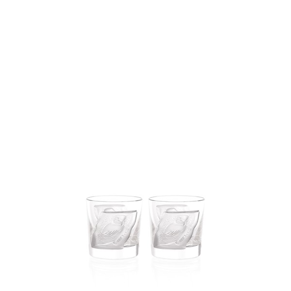 Set of 2 Cordial tumblers, "Owl", clear crystal