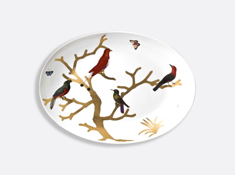 Oval platter 39 cm, "Aux Oiseaux", gold