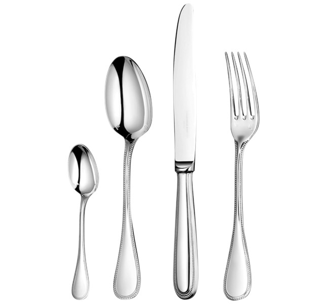 24-piece flatware set with free chest, "Perles", silverplated