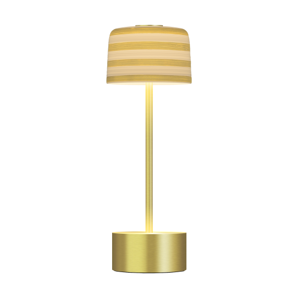 Goldene Lampe auf Sockel, "Hemisphere - Precious Metals", Gold gestreift