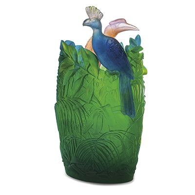 Vase oval, "Jungle", Grün & Blau