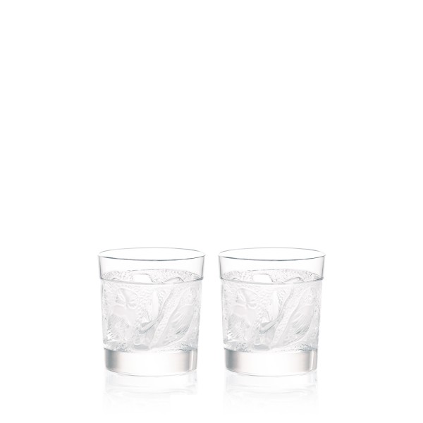 Set of 2 Old Fashion tumblers, "Owl", clear crystal