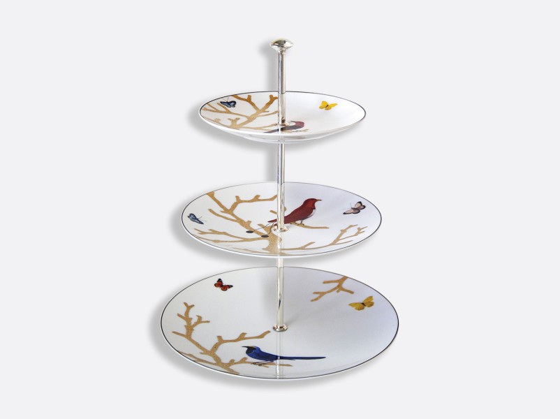 3 tier tray, "Aux Oiseaux", gold