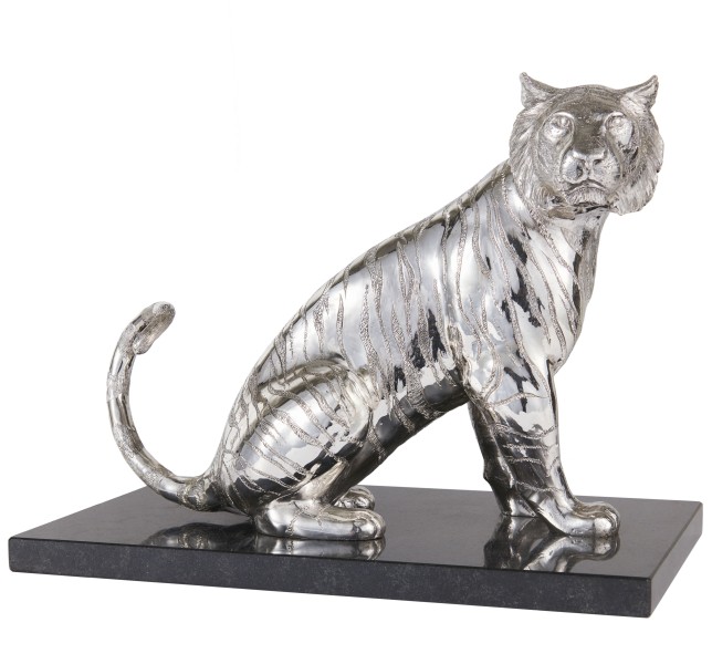 Sitting Tiger 30 cm, "Haute Orfèvrerie", Sterling silver