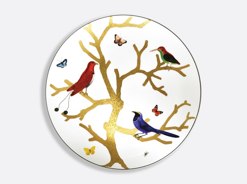 Ultra flat Presentation plate 31 cm, "Aux Oiseaux", gold
