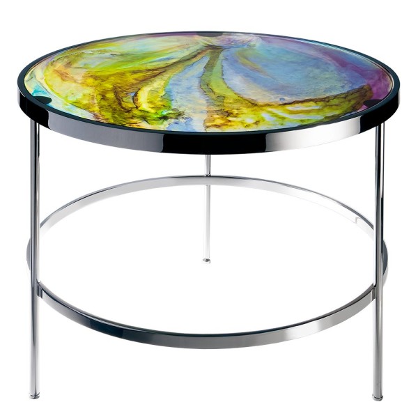 Side table, "Imprévisible", Amber & Blue & Pink & Green